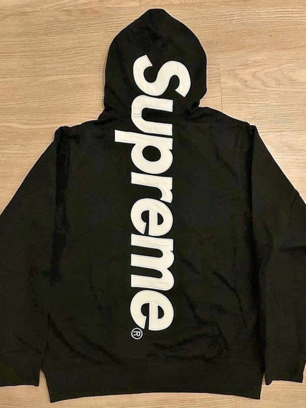 Supreme Satin Appliqué Hooded Sweatshirt Black